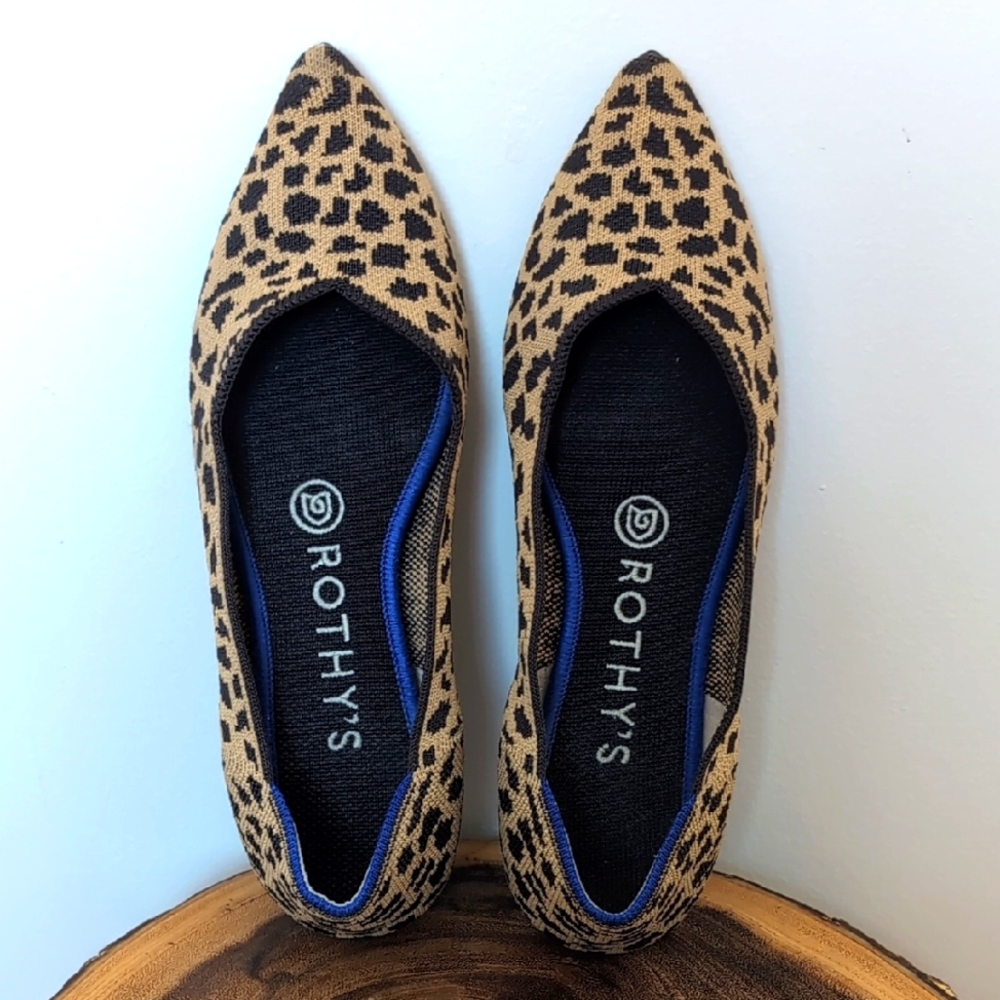 Rothy's Leopard Print Pointed Toe Flats in Tan and Black